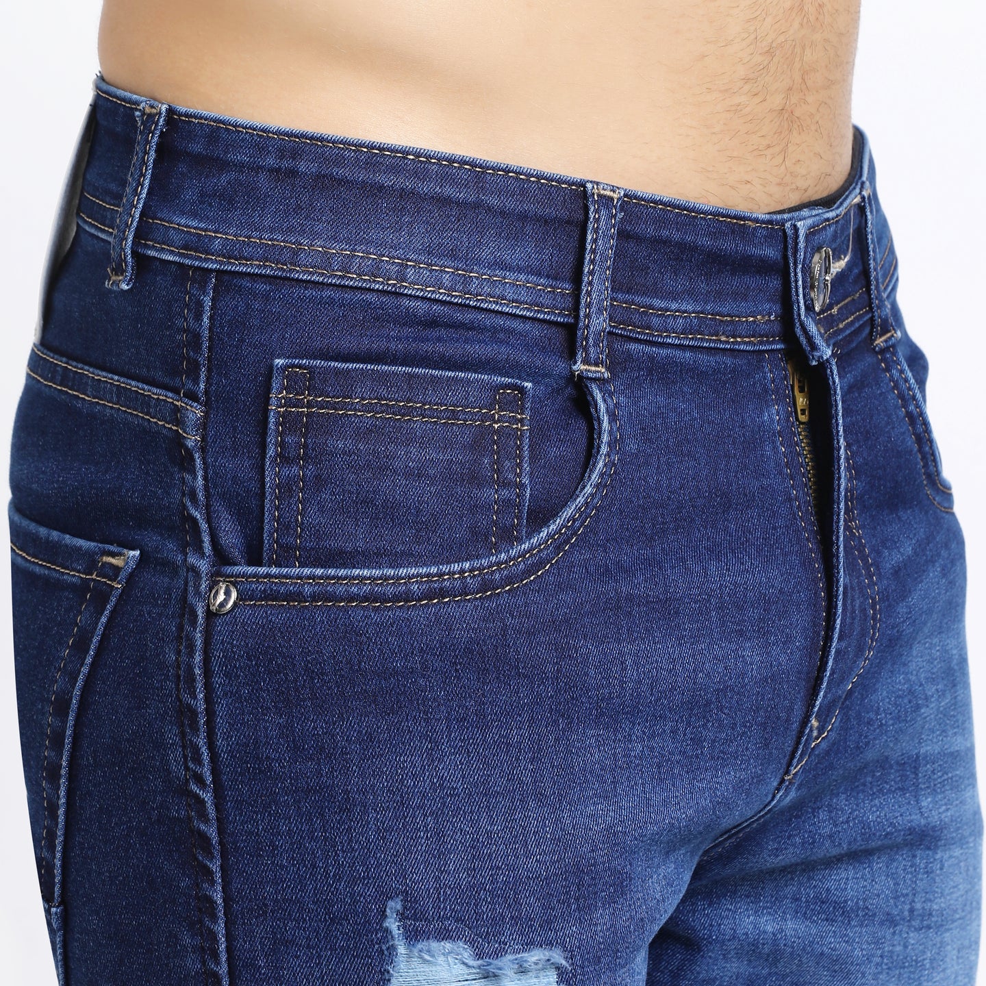 ANKLE DARK BLUE DISTRESSED JEANS FIT 4762-1